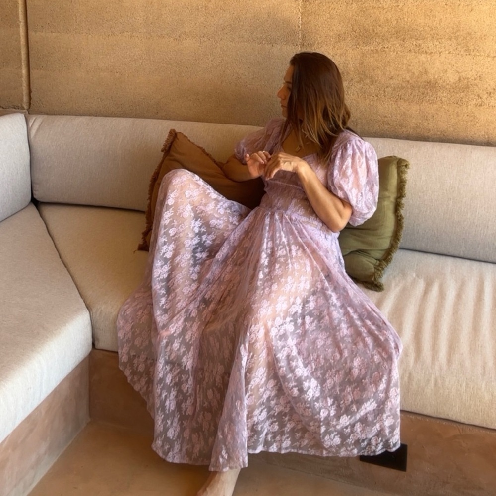 Vintage Lilac Lace Maxi Dress.